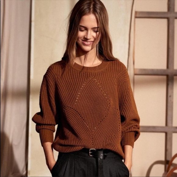 Aritzia Wilfred Serment Sweater 100% Merino Wool Pointelle Oversized Knit Fall - Picture 10 of 11